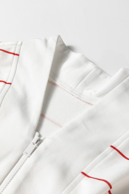 Fiery Red Striped Zipper V-Neck Drop Sleeve Top