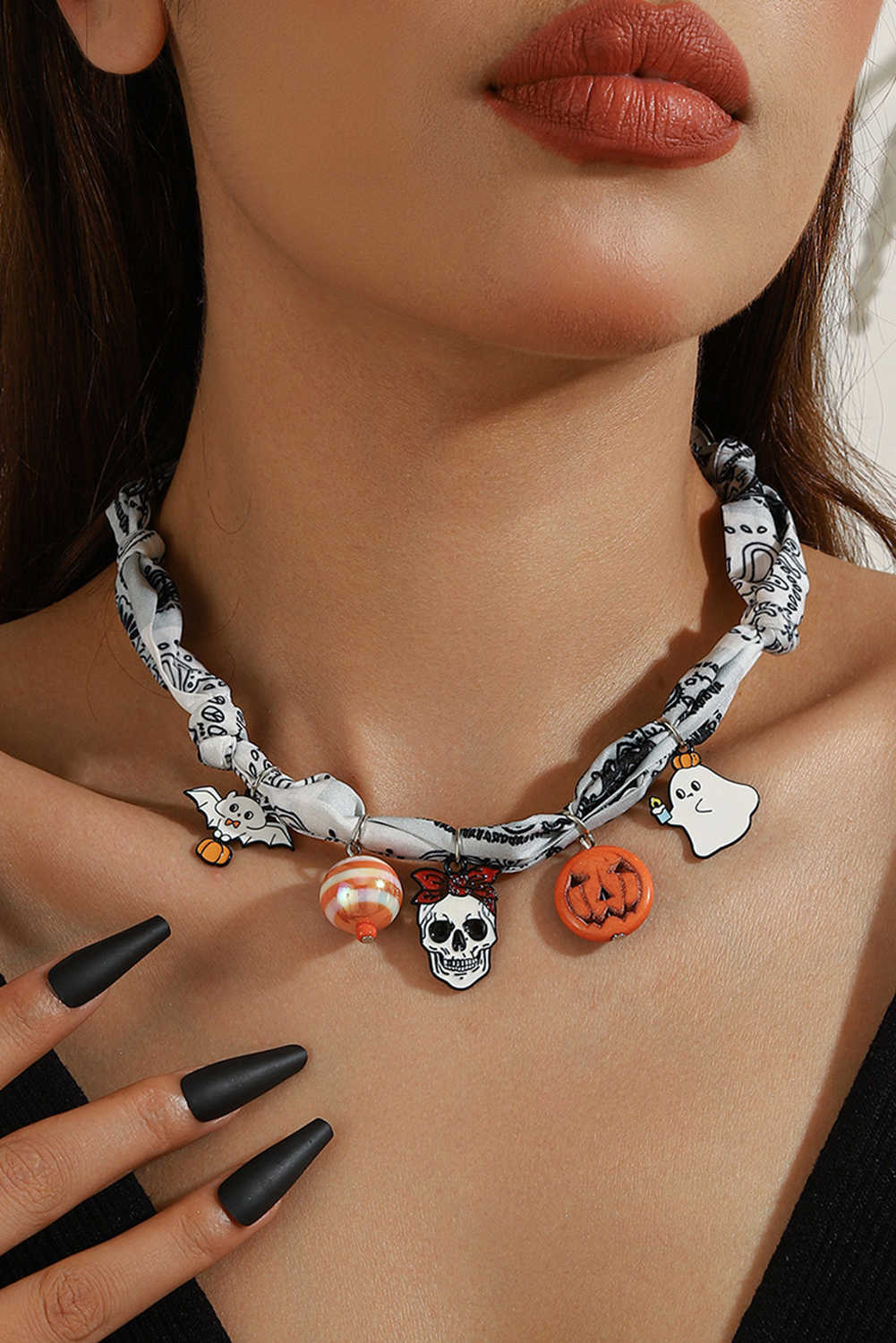 White Ghost Pumpkin Pendants Halloween Costume Scarf Necklace