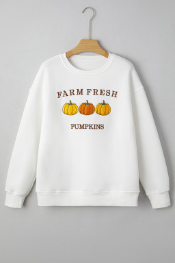 White FARM FRESH PUMPKINS Embroidered Festival Sweatshirt