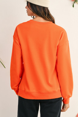 Orange Sequin Halloween Ghost Patched Drop Shoulder Sweatshirt