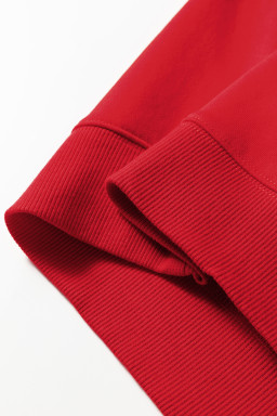 Fiery Red Varsity Striped Detail Plus Size Round Neck Sweatshirt