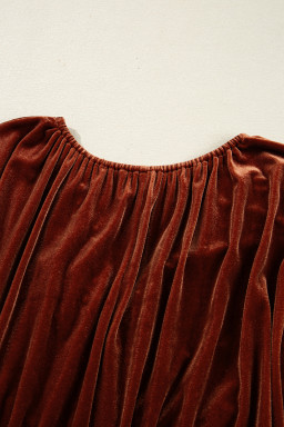 Clay Elastic V Neck Puff Sleeve Flowy Velvet Dress