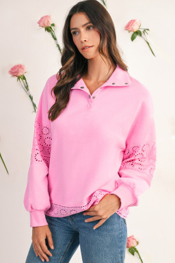 Bonbon Embroidered Flower Patchwork Snap Buttons Pullover Sweatshirt