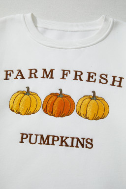 White FARM FRESH PUMPKINS Embroidered Festival Sweatshirt