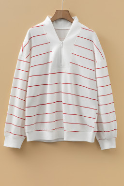 Fiery Red Striped Zipper V-Neck Drop Sleeve Top