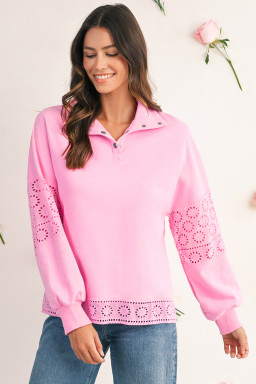 Bonbon Embroidered Flower Patchwork Snap Buttons Pullover Sweatshirt