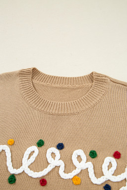 Smoke Gray Merry Colorful Dot Detail Christmas Dolman Sweater