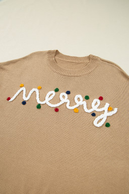 Smoke Gray Merry Colorful Dot Detail Christmas Dolman Sweater
