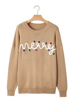Smoke Gray Merry Colorful Dot Detail Christmas Dolman Sweater