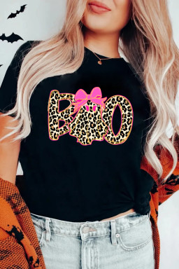 Black Leopard Ghost Boo Heat Transfer Printing Halloween T Shirt