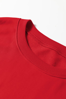 Fiery Red Varsity Striped Detail Plus Size Round Neck Sweatshirt