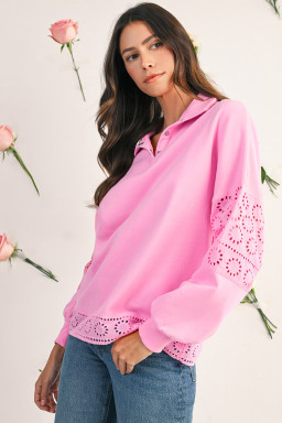 Bonbon Embroidered Flower Patchwork Snap Buttons Pullover Sweatshirt