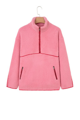 Strawberry Pink Long Sleeve Kangaroo Pocket Sweatshirt