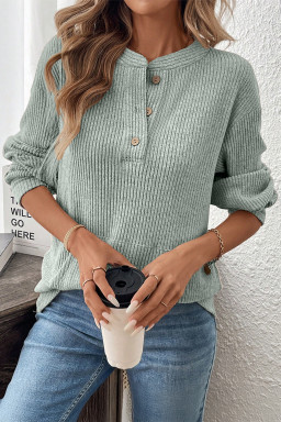 Clearly Aqua Ribbed Texture Drop Shoulder Henley Knit Top