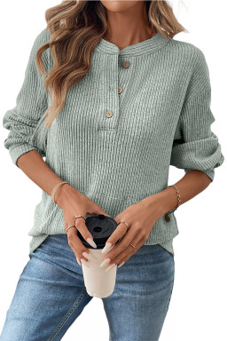 Clearly Aqua Ribbed Texture Drop Shoulder Henley Knit Top