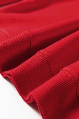 Fiery Red Varsity Striped Detail Plus Size Round Neck Sweatshirt