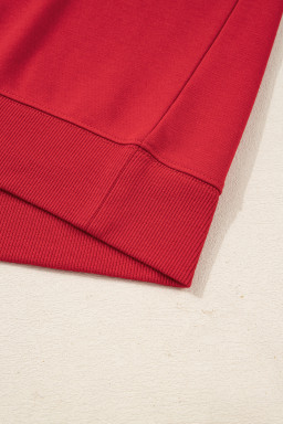 Fiery Red Varsity Striped Detail Plus Size Round Neck Sweatshirt