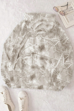 Beige Camouflage Plant Print Kangaroo Pocket Oversized Hoodie