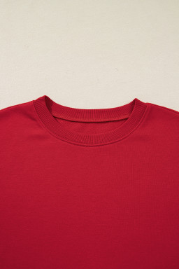 Fiery Red Varsity Striped Detail Plus Size Round Neck Sweatshirt