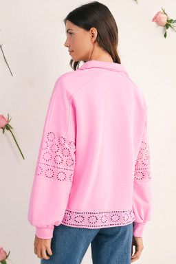 Bonbon Embroidered Flower Patchwork Snap Buttons Pullover Sweatshirt