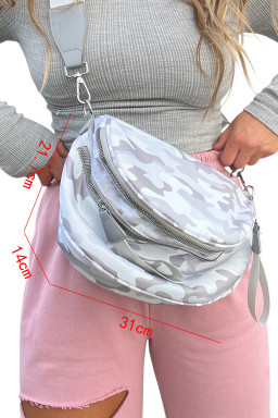 Light Grey Camouflage Print Double Zipper Crossbody Bag