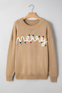 Smoke Gray Merry Colorful Dot Detail Christmas Dolman Sweater
