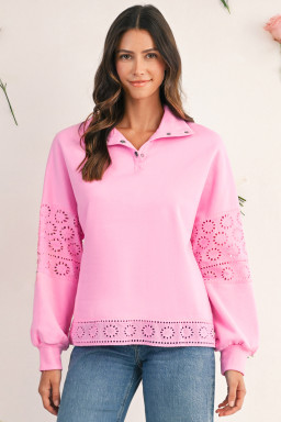 Bonbon Embroidered Flower Patchwork Snap Buttons Pullover Sweatshirt