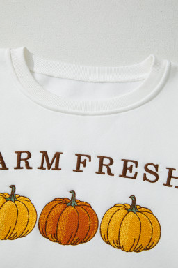 White FARM FRESH PUMPKINS Embroidered Festival Sweatshirt
