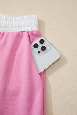 Orchid Bouquet Flower Patched Raw Seam Colorblock Loose Pants Set