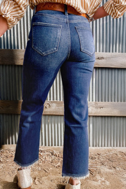 Sail Blue Turquoise Pattern Patch Application Raw Edge Cropped High Waist Jeans