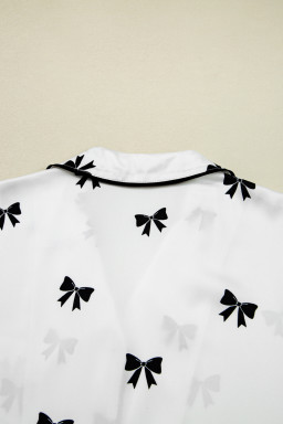 White Bows Print Drawstring Two Piece Pajama Set
