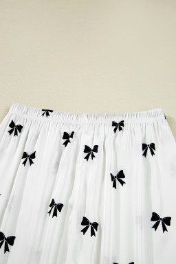 White Bows Print Drawstring Two Piece Pajama Set