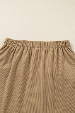 Camel Corduroy Buttoned Front Faux Pockets Mini Skirt