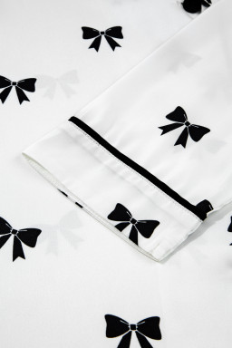 White Bows Print Drawstring Two Piece Pajama Set