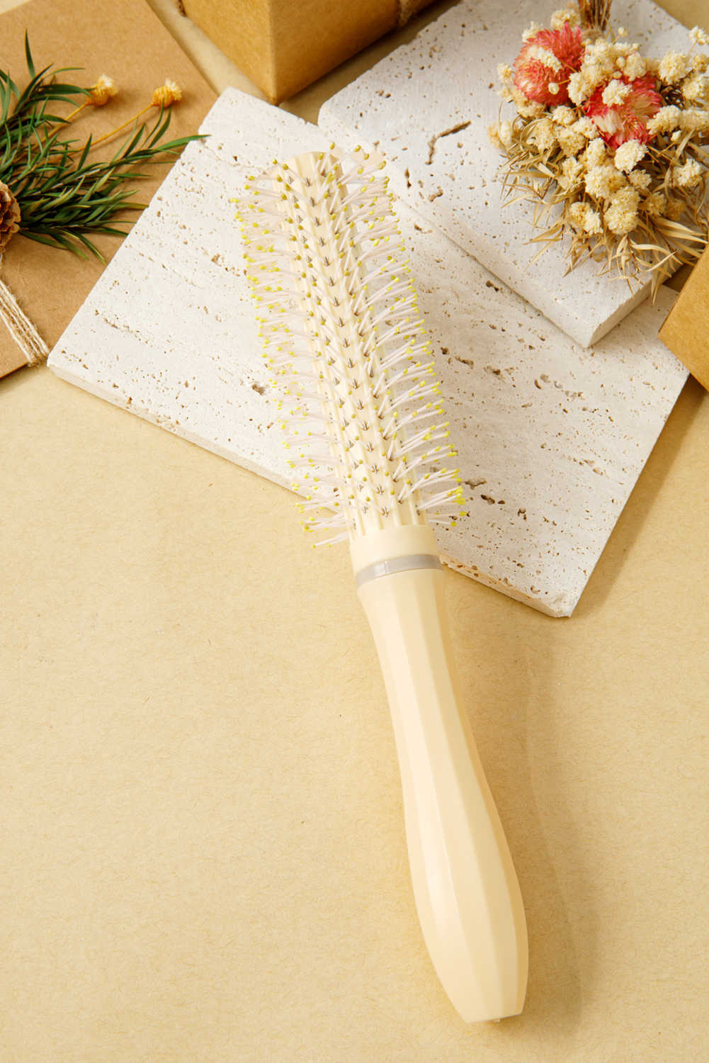 Raspall de cabell rodó de massatge de plàstic blanc