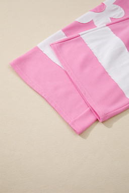 Orchid Bouquet Flower Patched Raw Seam Colorblock Loose Pants Set