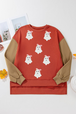 Gold Flame Ghost Sequins Patch Colorblock Sweatshirt