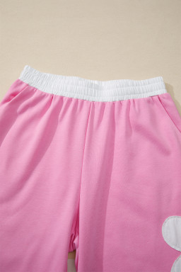 Orchid Bouquet Flower Patched Raw Seam Colorblock Loose Pants Set