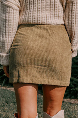Camel Corduroy Buttoned Front Faux Pockets Mini Skirt