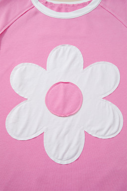 Orchid Bouquet Flower Patched Raw Seam Colorblock Loose Pants Set