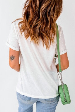 White Sequined Halloween Spirit Pattern Patched Custom Casual Tee