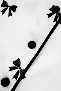 White Bows Print Drawstring Two Piece Pajama Set