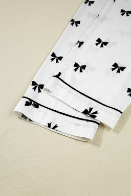 White Bows Print Drawstring Two Piece Pajama Set