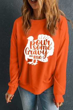Orange Pour Some Gravy On Me Turkey Heat Transfer Printing Thanksgiving Sweatshirt