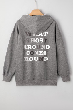 Dark Grey Cute Halloween Ghost Mineral Wash Oversized Hoodie