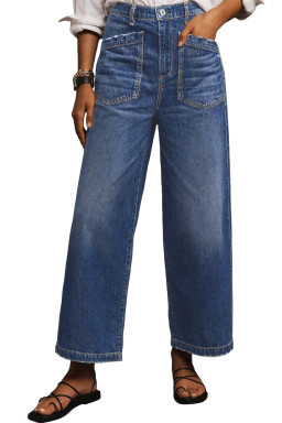 Bluing Minimalist Patch Pocket High Waist Shift Jeans