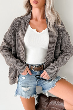 Dark Brown Mineral Wash Exposed Seam Patchwork Knit Cardigan