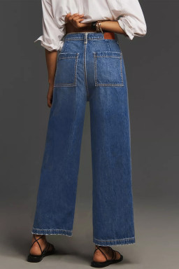 Bluing Minimalist Patch Pocket High Waist Shift Jeans