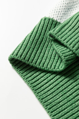 Mist Green Checkered V-Neck Collared Pullover Sweater