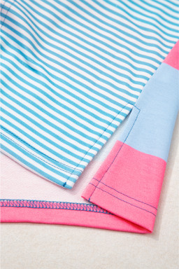 Blue Stripe Colorblock Patchwork Zip-up Plus Size Pullover